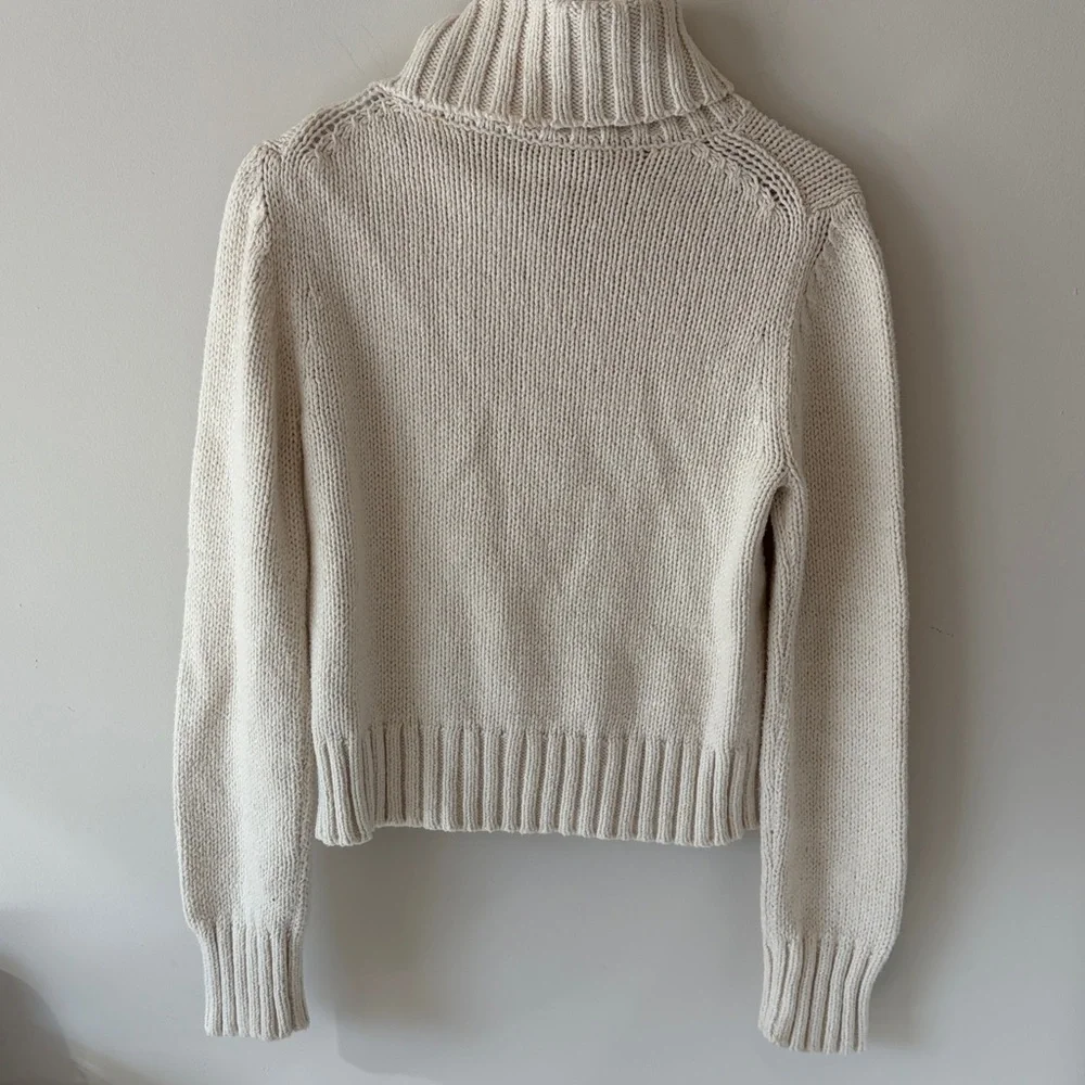 Jenni Kayne Cotton Blend Turtleneck Ivory Sweater - XS